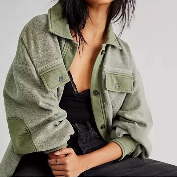 Free People Women’s Ruby Fleece Shirt Jacket, Size XS, Jaded Green - Picture 2 of 16